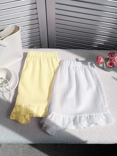 Comfortcana 2pcs/Set Summer Casual Vacation Ruffle Hem Loose Shorts