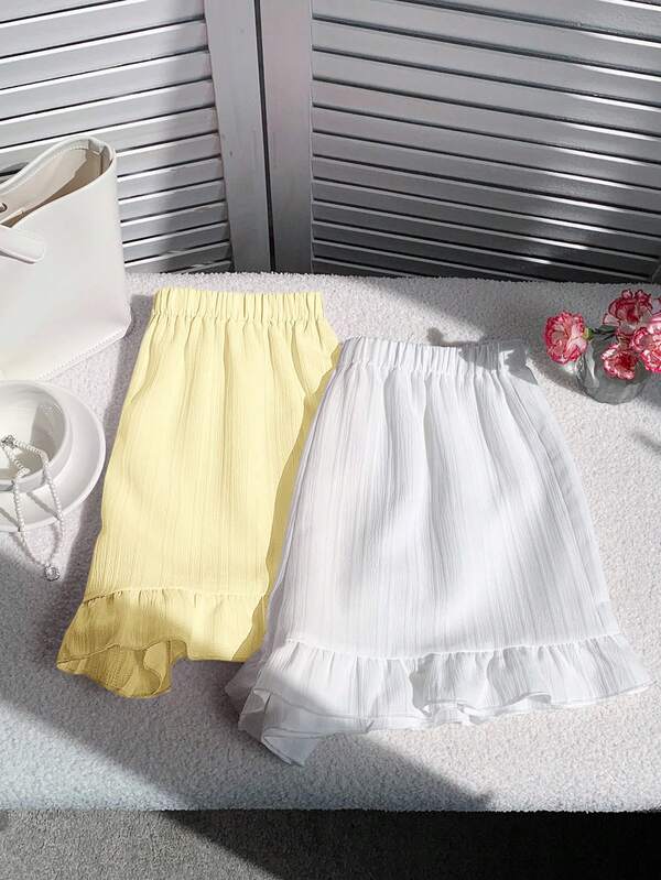Comfortcana Set de 2 shorts sueltos con dobladillo de volantes, casuales y de verano