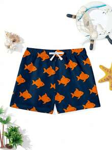 Young Boy Casual Loose Swim Trunks, Classic Cute Clownfish Graphic Print, Suitable For Surfing, Swimming, Vacation In Summer - Multicolor - View 1