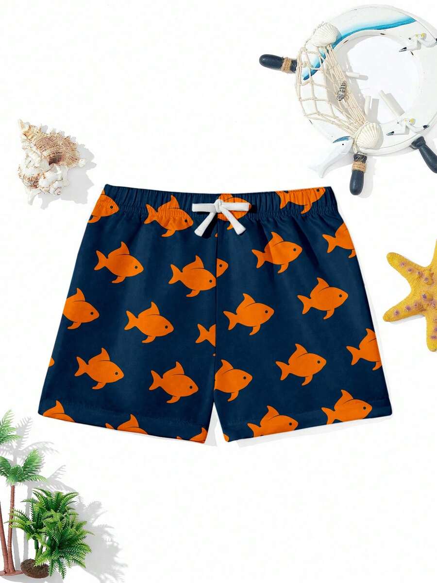 Young Boy Casual Loose Swim Trunks, Classic Cute Clownfish Graphic Print, Suitable For Surfing, Swimming, Vacation In Summer - Multicolor - View 1