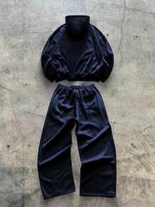 AXEPEAK Men's Rebel Hooded Sweatshirt And Sweatpants Casual Suit - Navy Blue - View 2
