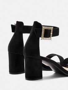 CUCCOO CURVES Women's Square Toe Buckle Design Fashionable Elegant High Heel Sandals Valentine's Day - Black - View 9