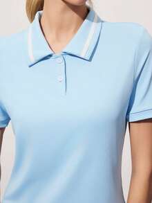 CourtClass Casual Versatile Contrast Button Short Sleeve Slim Fit Women Golf Polo Shirt - Multicolor - View 7