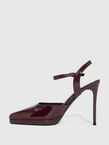 CUCCOO SZL Women Shoes Pointed Thin High Heel Heightening Water Table Burgundy Ankle Strap Simple Back Lift Women's Back Empty Shoes Wedding Party Banquet Simple Fashion Sexy Women's High Heel Shoes Women's Shoes Valentine's Day - Redwood - View 8