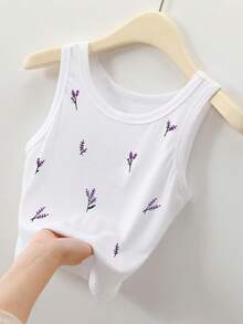 Resyla Lavender Pattern Embroidered Women's Round Neck Camisole - White - View 3