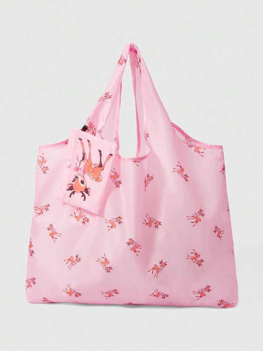 ROMWE Kawaii Women's Fashion Cartoon Pattern Waterproof Large Capacity Tote Bag - Soft powder - View 1