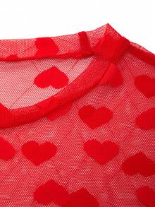 Men's Heart Print Mesh Round Neck Short Sleeve Base Layer Top - Multicolor - View 3