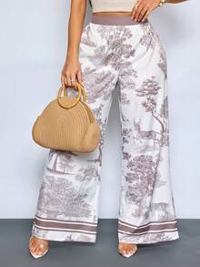 SOLERSUN 性感优雅女士沙滩度假春夏艺术印花油画长裤 - 棕色 - 查看 1