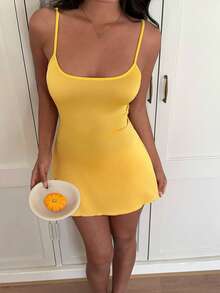 Lowkey Lull Women's Solid Color Minimalist Nightgown - Yellow - View 2