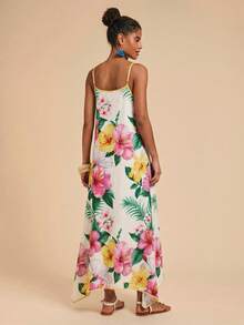 Travachic Đầm nữ không tay dáng lửng in họa tiết cây nhiệt đới, thích hợp cho kỳ nghỉ. - trắng - Xem 7