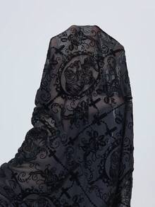 ROMWE Goth Women's Summer Vacation Sheer Loose Bat Print Kimono Cover Up - Black - View 6