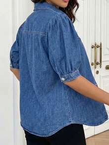 EMERY ROSE Women's Turndown Collar Single-Breasted Pocket Casual Versatile Everyday Denim Jacket - Blue - View 2