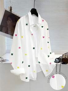 Resyla Women's Casual Loose All-Over Print Long Sleeve Shirt, Autumn - Multicolor - View 1