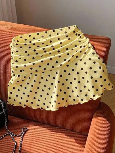 Comfortcana Summer Polka Dot Ruched A-Line Mini Skirt