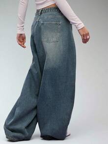 COUREZ Quần jeans ống loe cạp trễ phối vải cotton cotton cổ điển, màu xanh nhạt, phong cách đường phố thường ngày Y2K Leisure Music Festival - Màu xanh hải quân - Xem 7