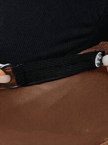 SHEIN Maternity Solid Color Loose High Waist Adjustable Waistband Simple Design Pants - Rust Brown - View 3