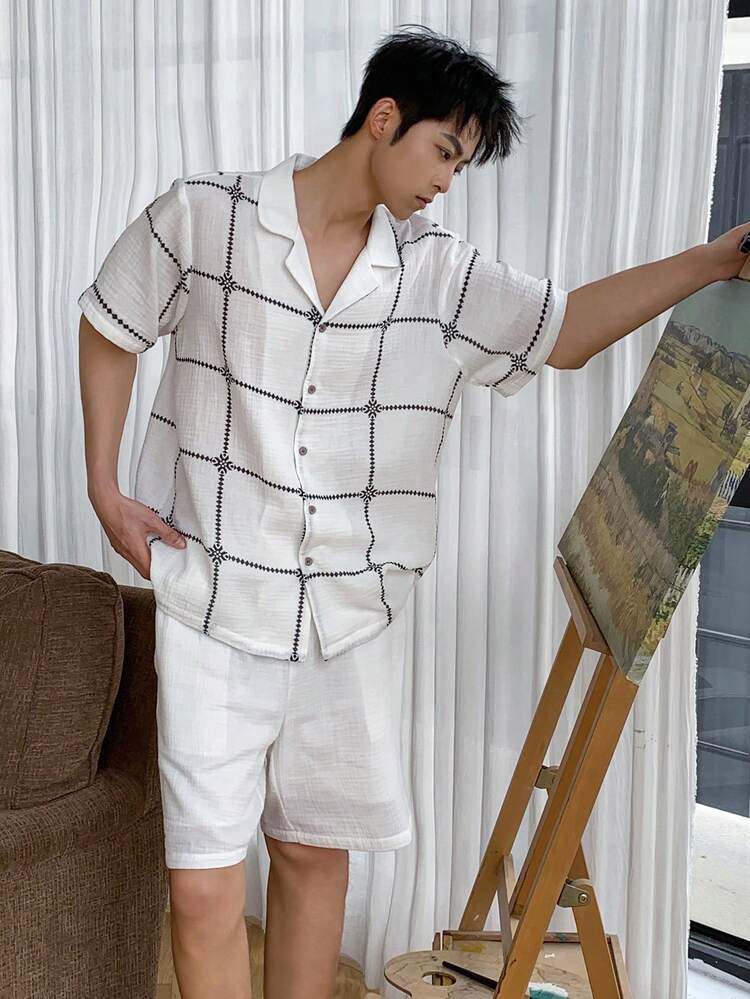 Men's Summer Short Sleeve Shirt And Shorts Pajama Set