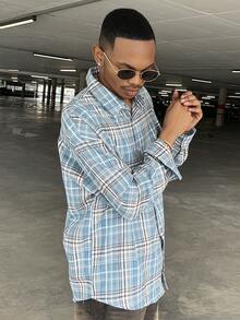 Ngobest Haus Ngobest Haus 男士柔软舒适休闲蓝棕色格子长袖翻领衬衫，春秋季 - 彩色 - 查看 4