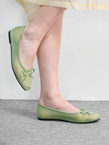 CUCCOO BIZCHIC Women's Casual Versatile Minimalist Bow Decor Flat Loafers For Christmas Spring Shoes - tender green mesh yarn - View 4