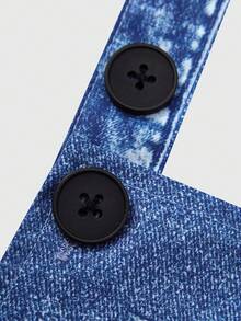 SHEIN Peto de punto con estampado de estrellas para niñas preadolescentes, de moda para volver al colegio, conjunto personalizado, adecuado para primavera, verano y otoño - Celeste - Ver 3