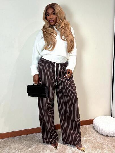 Mariisbox Relaxed Cream Drawstring Waist Striped Wide Leg Trousers Only Fall Autumn Old Money Cute Country Cottage Core Back To School Casual For Women Butterscotch Winter Christmas Christmas Thanksgiving