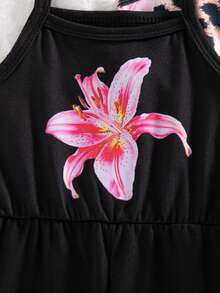SHEIN Elladie kids 3件套女童夏季新款2025印花纯色连体短裤，简约时尚度假风连体裤 - 彩色 - 查看 3