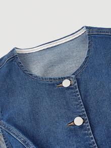 Sweetra 女士时尚休闲优雅百搭牛仔背心、夹克和外套 - 中等水洗藍 - 查看 3