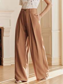 Anewsta Spring New High-End Pleated Slimming Straight-Leg Pants, Women's Wide-Leg Suit Pants - Mocha Brown - View 7
