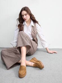 CUCCOO BIZCHIC Apricot Color Elegant Round Toe Wedge Heel Slip-On Shoes, Comfortable And Versatile For Work, Casual, And Formal Occasions For Christmas - Light brown - View 6