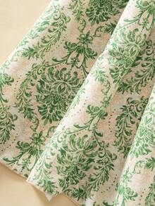 Tween Girls Floral Print Pattern Cap Sleeve Waist Cinched Dress - Green - View 7