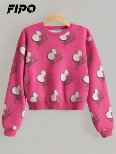 Sudadera  ligera cuello redondo color rosa  casual para mujer con estampado  ideal para  San Valentín  y regalar.