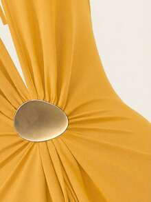 Opulessa 女士纯色针织露背吊带连衣裙 - 黃色 - 查看 3