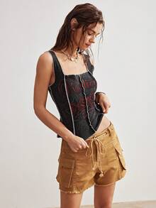 Bohemela 休闲针织印花女式背心 - 黑色 - 查看 8