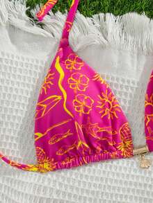 Swim Vcay 2件套新款随机印花露背性感优雅度假比基尼套装，适合海滩、泳池、派对等场合。 - 彩色 - 查看 4