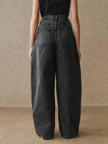 Anewsta Jeans décontractés amples et rétro en denim pour le printemps/été, pantalon évasé noir déchiré et traînant pour les vacances - Noir - Voir 2