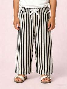 1件装 男童阔腿条纹休闲裤，春夏款 - 黑與白 - 查看 3