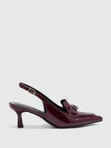 CUCCOO BIZCHIC Women Shoes Spring And Summer New French Pointed Stiletto Mid-Heel Empty Burgundy Single Shoes Outer Wear - Burgundy - View 2