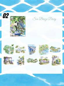 一套10张PET防水日记贴纸，自然美学贴纸，适用于日记、剪贴簿、DIY工艺品和艺术用品 - 多款 - 查看 5