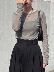 FRIFUL Women's Mesh Sheer Top, Summer Apparel - Grey - View 6