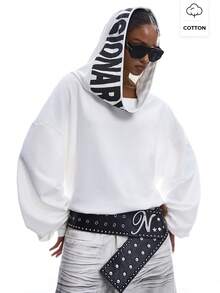 LYSMO 2026 New Arrive Minimalism Spring/Summer Women's Casual Loose Fit Letter Print Drop Shoulder Sweatshirt, Versatile For Spring/Autumn Daily Wear - Black and White - View 3