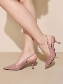 CUCCOO CURVES 女士时尚优雅尖头宽楦高跟鞋，圣诞节必备 - 裸粉 - 查看 5