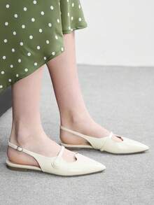 CUCCOO BIZCHIC Sepatu Slip-On Datar Wanita dengan Desain Gesper dan Ujung Lancip - Krem - View 5