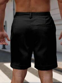 Manfinity Homme Plus Size Men's Solid Color Casual Shorts - Black - View 2