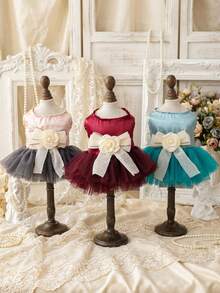 PETSIN 1件宠物立体花朵连衣裙，小型犬、猫咪通用款，公主风婚纱礼服，适合春夏穿着 - 彩色 - 查看 1