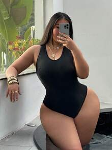 Swim SXY Plus Size Women One-Piece Black Criss-Cross Back Lace Sexy Minimalist Vacation One Piece Swimsuit - Black - View 5