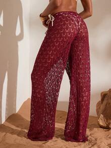 Opulessa Quần nữ dệt kim khoét lỗ, cạp chun, thích hợp cho kỳ nghỉ hè, đi chơi, du lịch, nghỉ mát, đi dự tiệc, lễ hội mùa hè. - Màu Đỏ Sâu - Xem 2