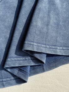 SHEIN EZwear 大码水洗棉雪花短袖T恤，海军蓝，春季 - 藏蓝色 - 查看 7