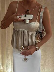 闪亮金色宴会吊带背心（女士款） - 金色 - 查看 6