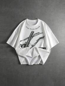 ROMWE MEN Áo thun nam dáng suông, thời trang đường phố, in khẩu hiệu, màu trắng, thích hợp mặc mùa hè. - trắng - Xem 3