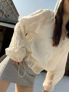 Livesso Women's Lace-Up Loose Casual Jacket, White, Spring - Beige - View 7